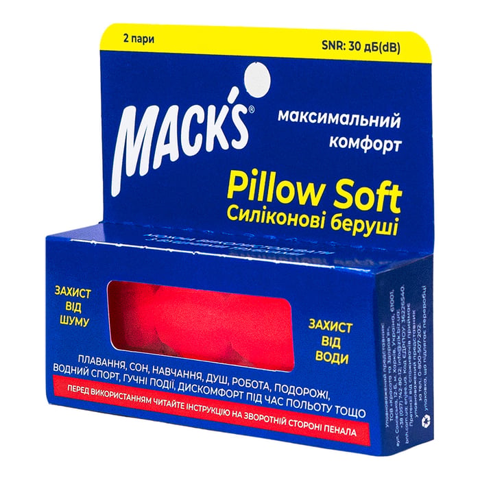 Беруши MACK`S Pillow Soft для взрослых защита от воды и шума до 30 дБ оранжевые 2 пары