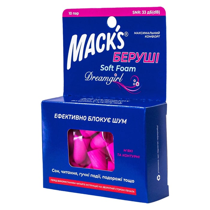 Беруши MACK`S Soft Foam Dreamgirl защита от шума до 33 дБ розовые 10 пар