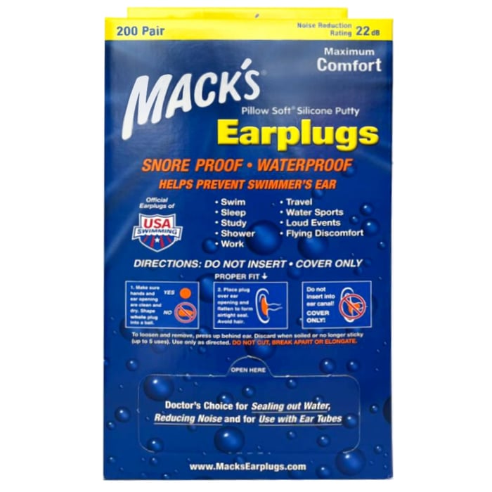 Беруши MACK`S Pillow Soft для взрослых защита от воды и шума до 22 дБ оранжевые 200 пар